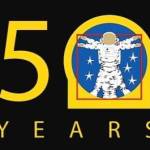 50 Years of human spaceflight patch showing an astronaut and the text 50 Years