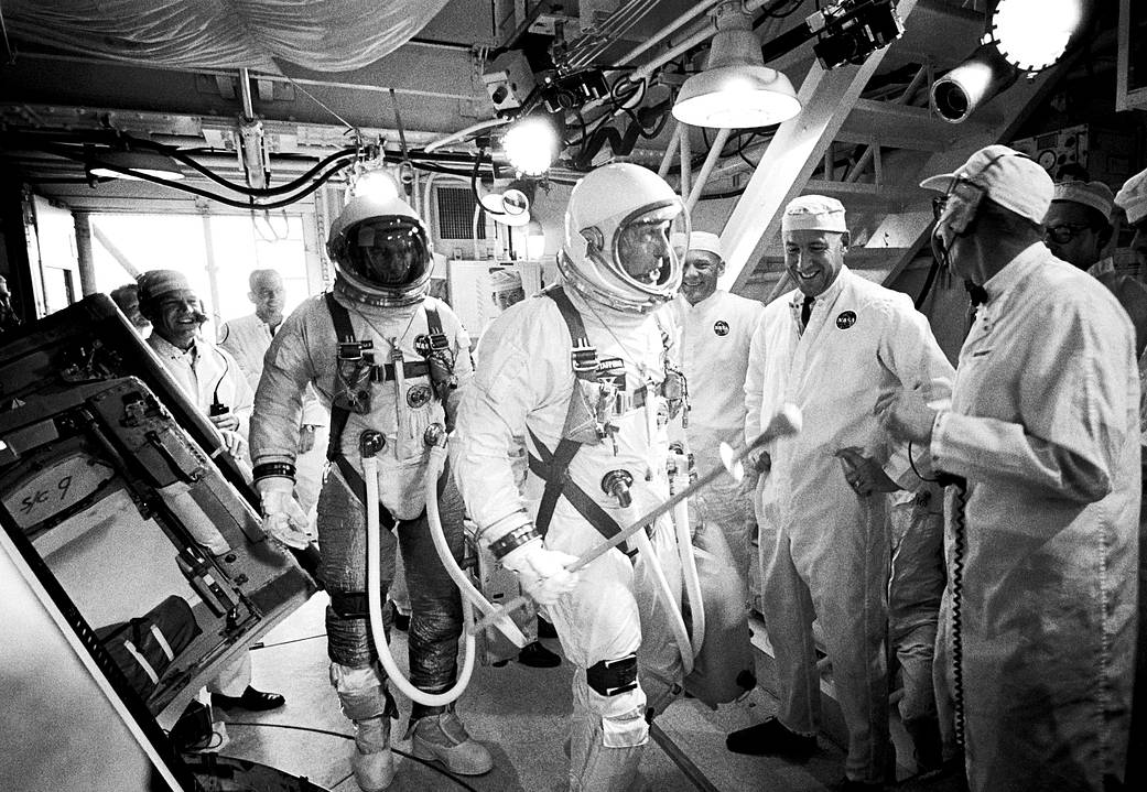 Gemini IX crew prepares to board their spacecraft on June 3, 1966
