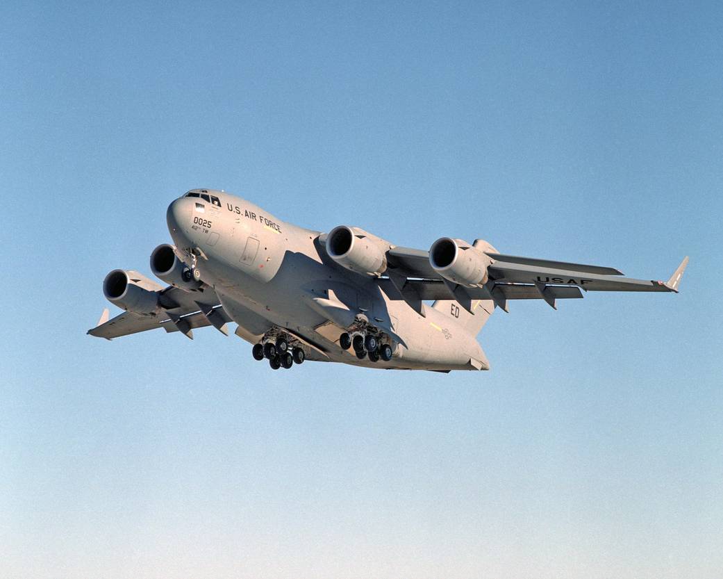 C-17 Globemaster III taking off from Edwards AFB.