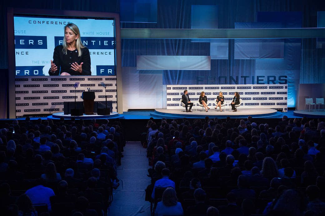 NASA Deputy Administrator Dava Newman speaks on a panel on Interplanetary Frontiers at the White House Frontiers Conference.