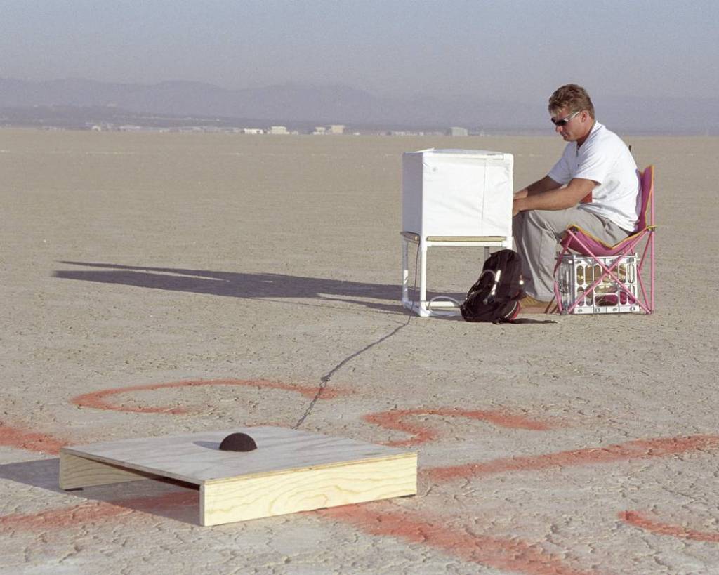 California Polytechnic State University student Andrew Welborn collects C-17 landing noise data.