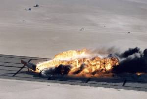 Boeing 720 Engulfed After Striking Wing Cutter