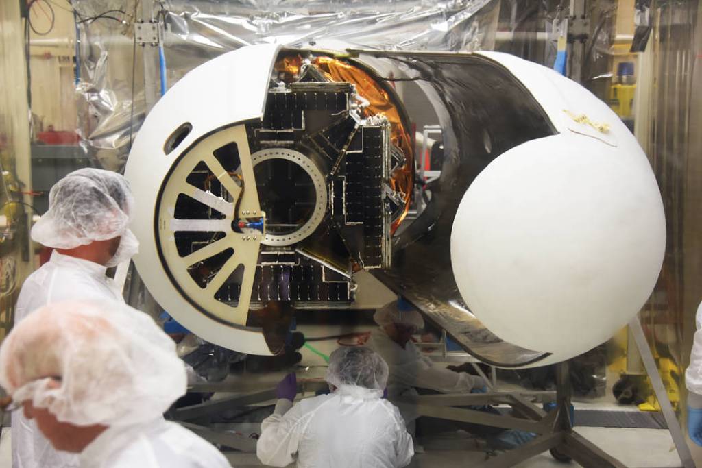 Pegasus XL Payload Fairing Installed on CYGNSS Satellites