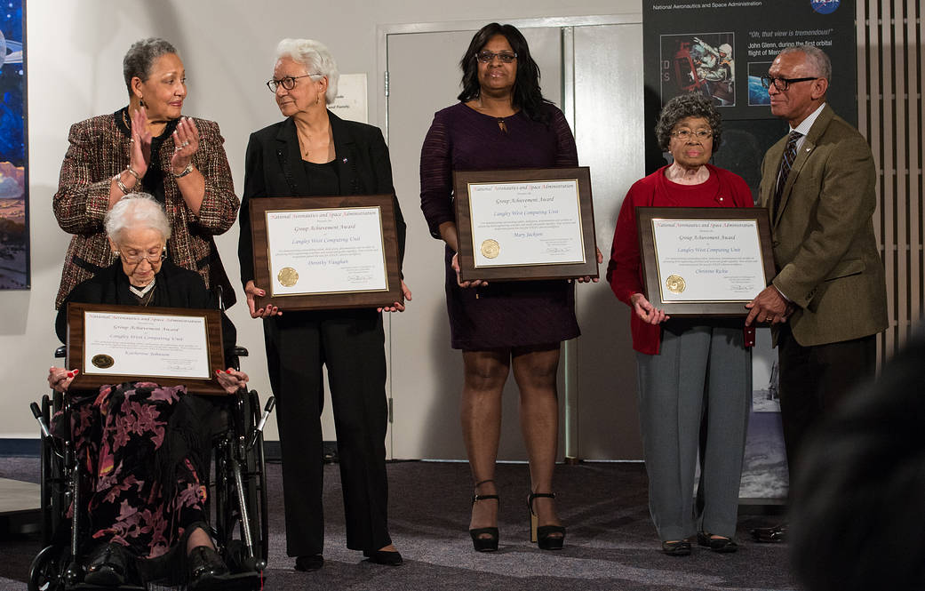 NASA Administrator Bolden at far right and awardees including Katherine Johnson