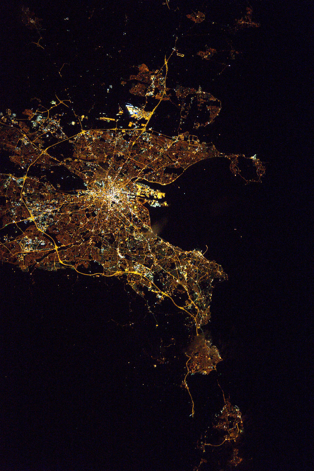 Nighttime view of Dublin, Ireland from low Earth orbit