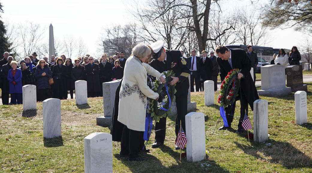 Family of astronaut Roger Chaffee and acting NASA Administrator place wreaths at graves