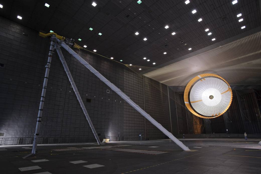 Mars Science Laboratory (MSL) parachute test in the NASA Ames 80-by-120-foot Subsonic Wind Tunnel at Moffett Field, Calif.