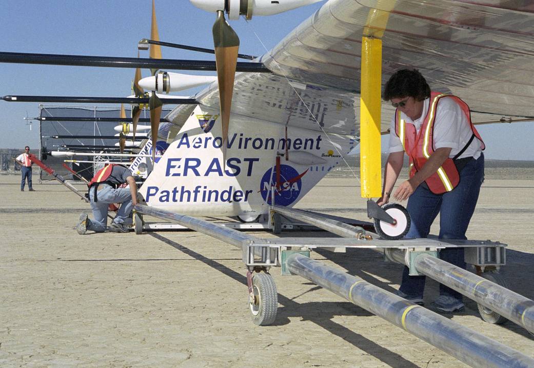 AeroVironment Technicians Remove Pathfinder-Plus from Ground Dolly