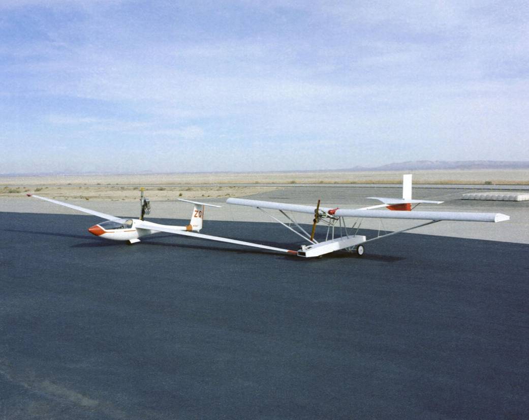 This photo shows NASA's PIK-20 motor-glider sailplane on the ramp at the Dryden Flight Research Center, Edwards, Calif.