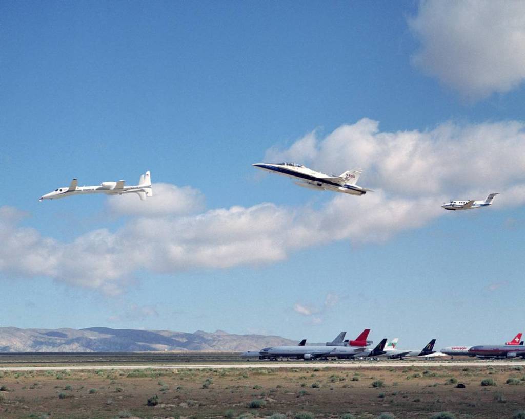 Low-Level Fly By: Proteus, F/A-18, and King Air