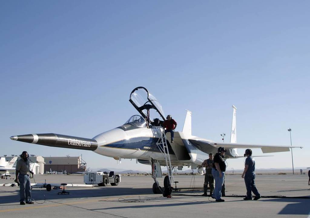 Pre-Flight Check of F-15B with Quiet Spike Attached