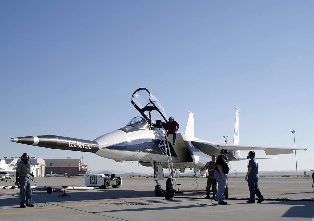Pre-Flight Check of F-15B with Quiet Spike Attached