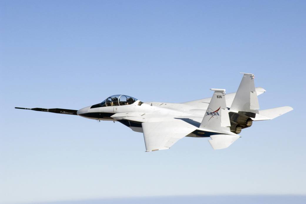 F-15B in Flight with Quiet Spike Boom Extended