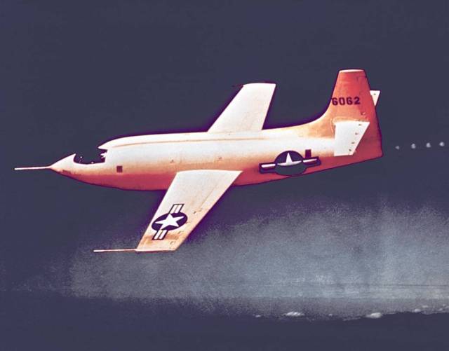 The Bell Aircraft Corporation X-1-1 (#46-062) in flight. 