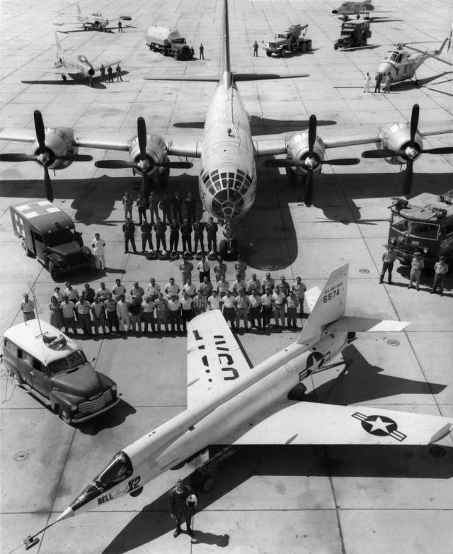 Bell X-2 (46-674) on Ramp with B-50 and Crew