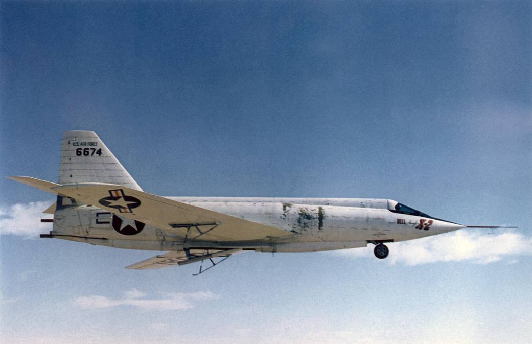 X-2 Number 1 (#674) landing with skids deployed.