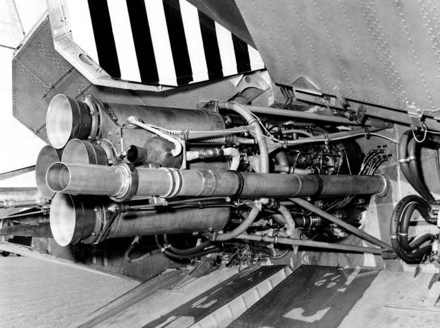 Close of up the X-24A XLR-11 Rocket Engine