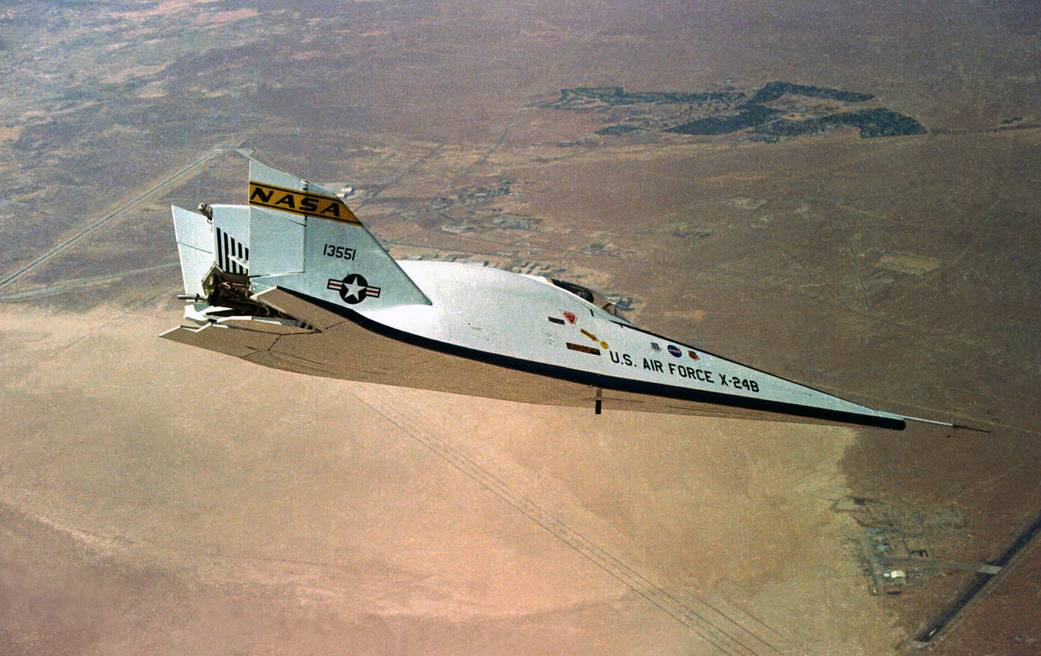 X-24B approaching Edwards Air Force Base.