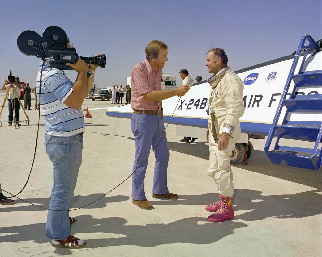 Bill Dana and his Legendary Pink Boots after an X-24B Landing