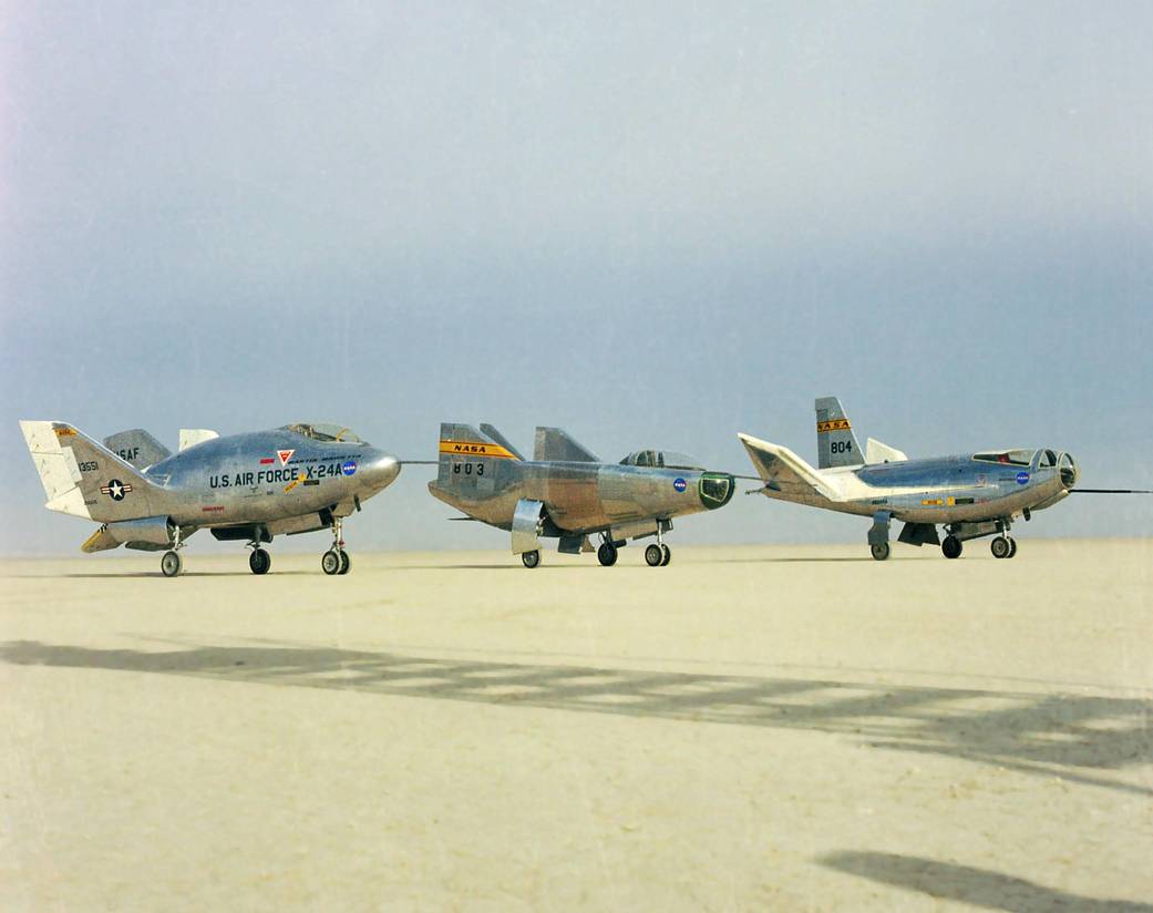 X-24A, M2-F3, and the HL-10 Lifting Bodies on Rogers Dry Lakebed