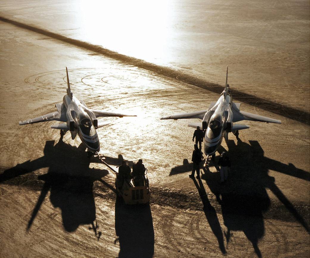 Two X-29 Research Aircraft at Sunrise