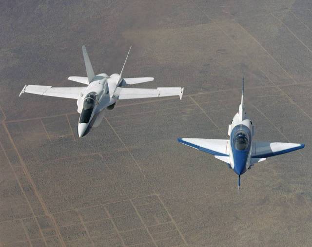 X-31 Flying a Research Flight with F/A-18 Chase