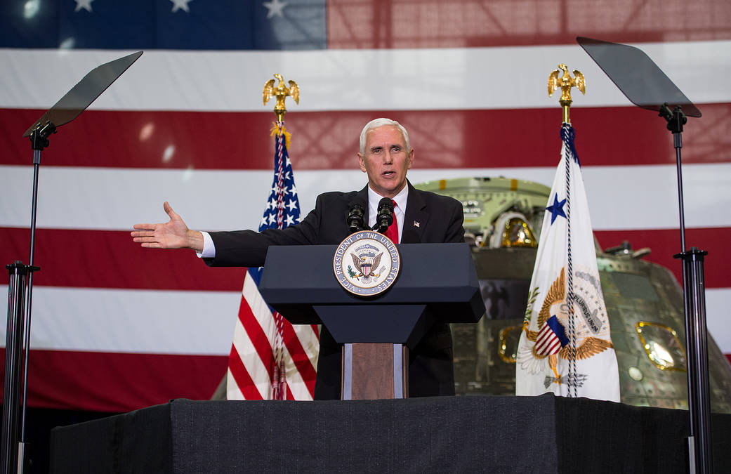Vice President Mike Pence addresses NASA employees
