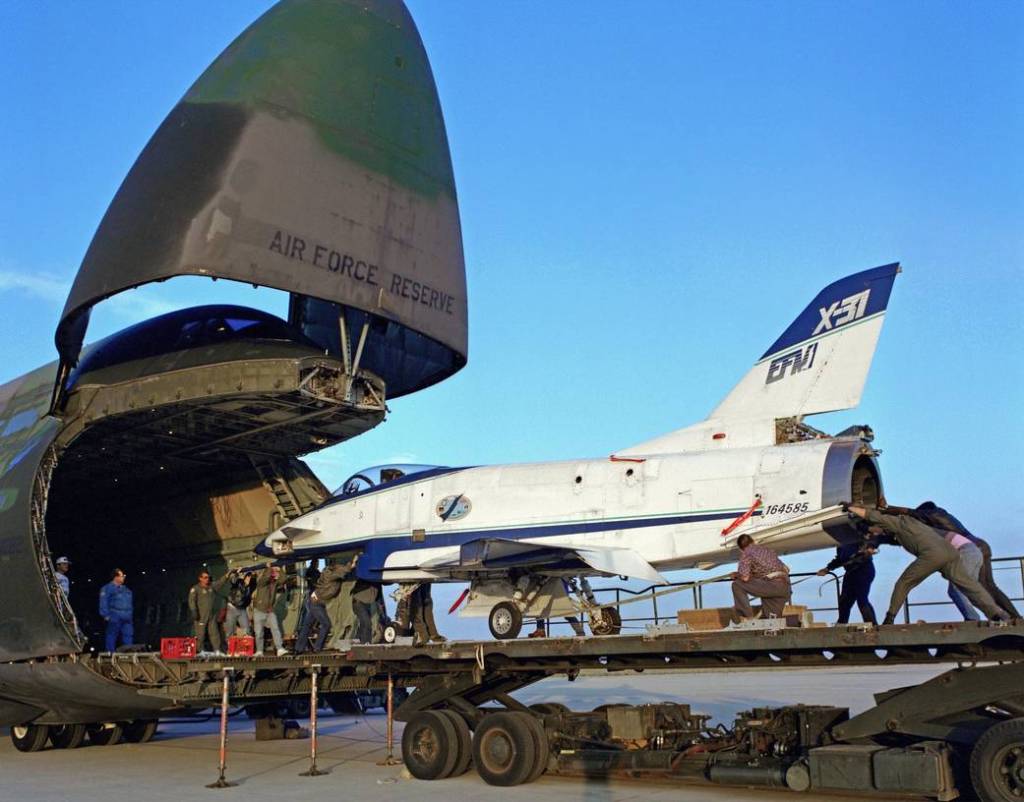 X-31 Prepped for C-5 Ferry Flight to Paris Air Show
