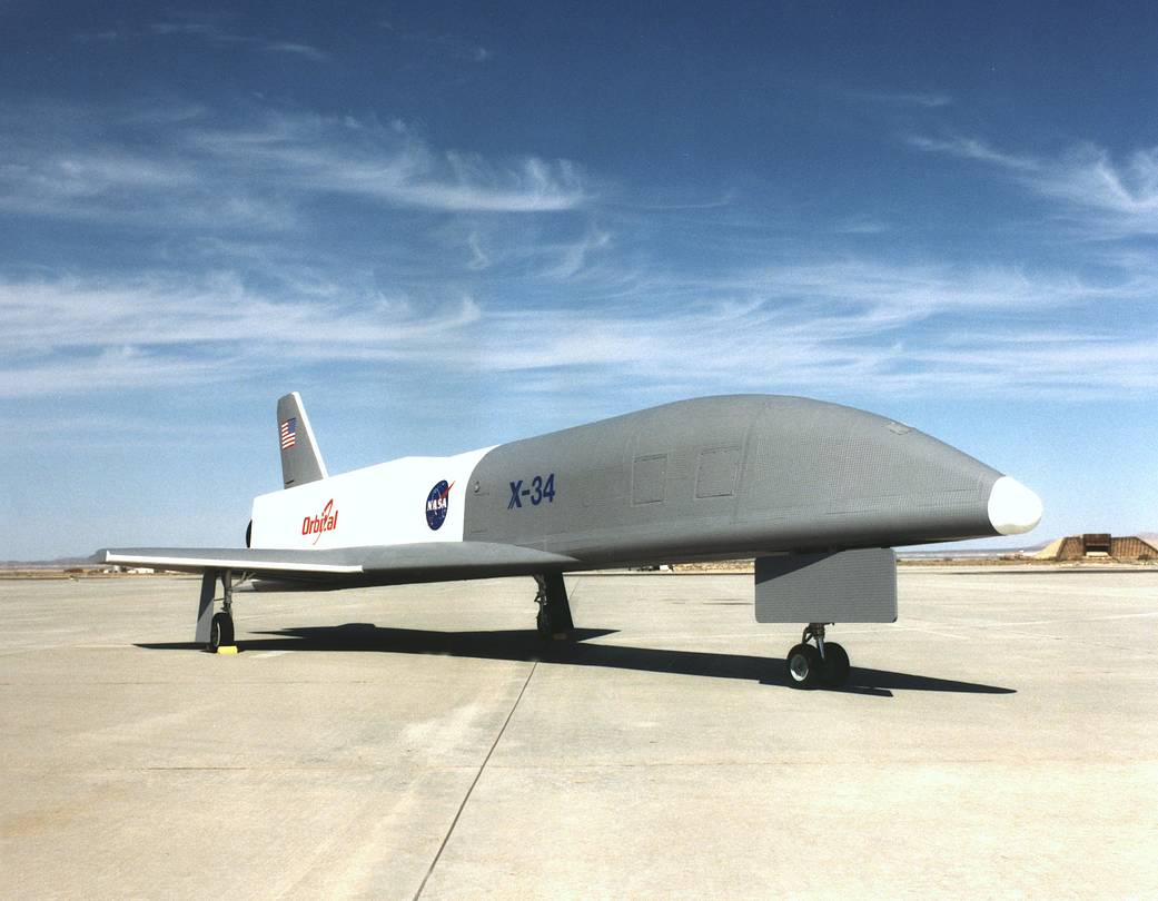 The X-34 Technology Testbed Demonstrator being delivered to NASA Dryden.