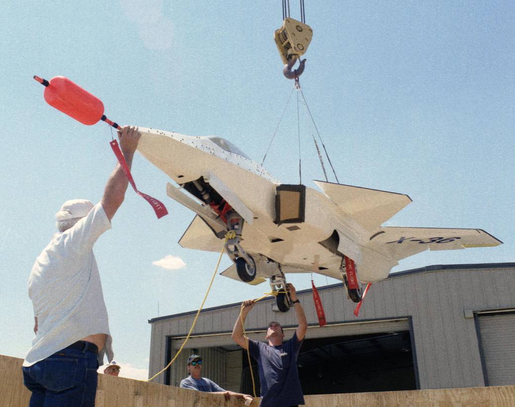X-36 Hoisted Out of Shipping Crate