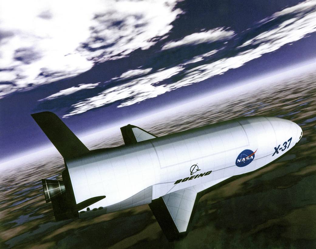 An artist's conception of the X-37 Advanced Technology Demonstrator as it glided to a landing on Earth. 