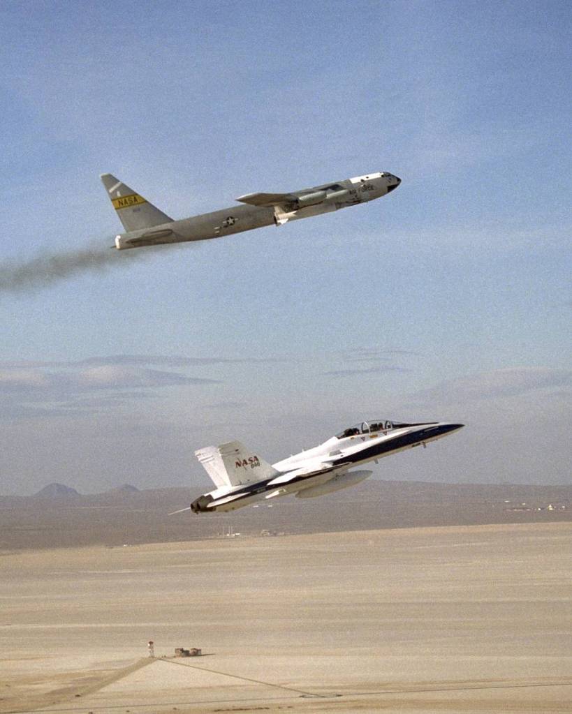 B-52 Mothership with X-43 Attached; F/A-18 Chase
