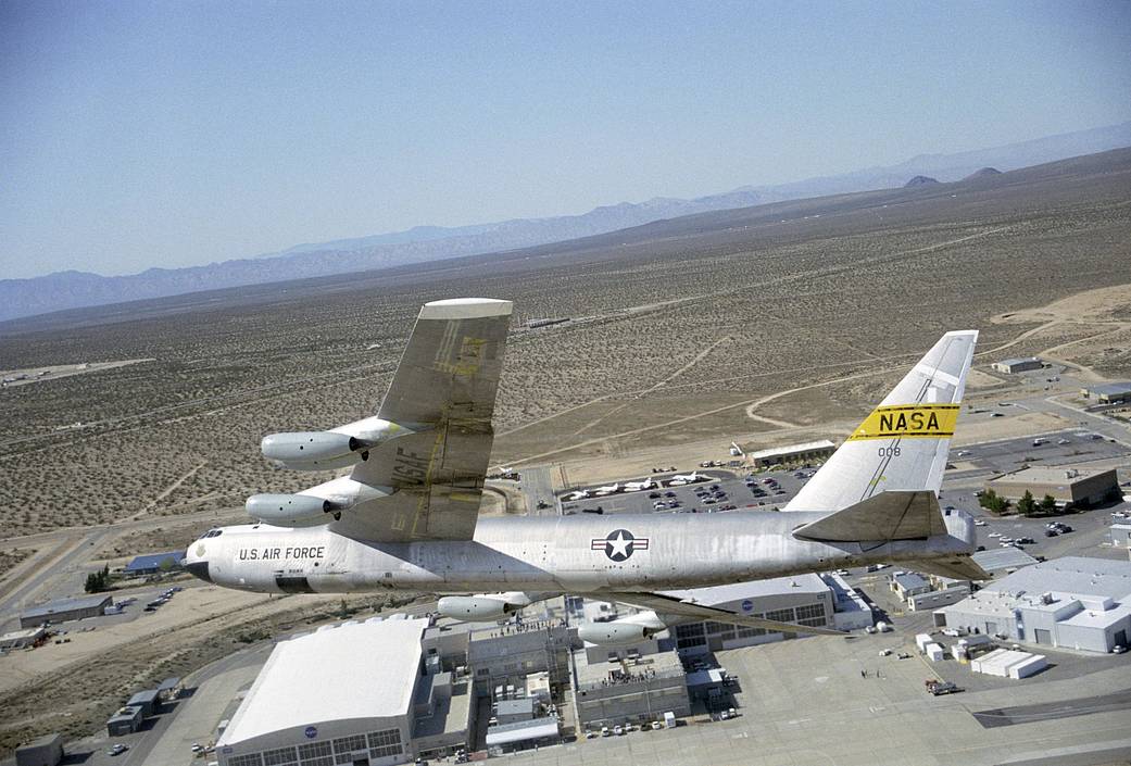 B-52 Banks Low over Dryden Flight Research Center after X-43A Launch