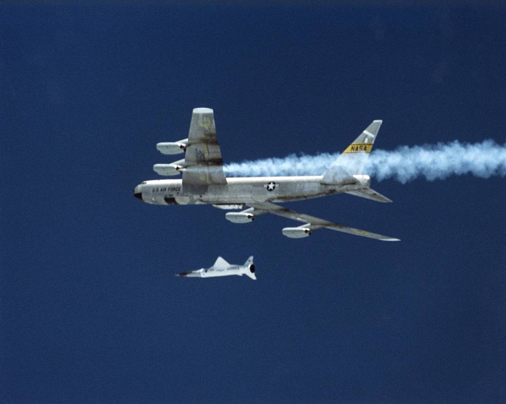 B-52 with F/A-18 Chase Before X-43A Air Launch