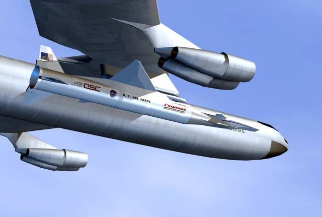 Artist's Rendering of X-43A, Pegasus Booster Rocket, and B-52 at 40,000 ft