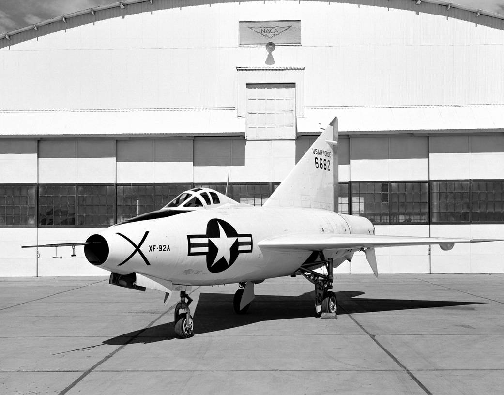 Pitot-static Probe Mounted on Noseboom Protruding from XF-92A's Nose Engine 