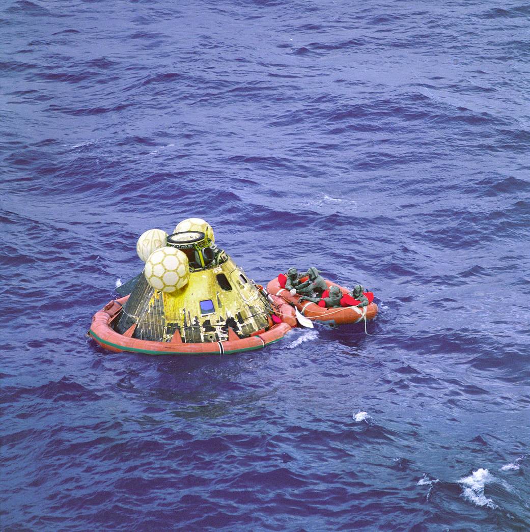 Apollo 11 capsule floating in ocean after splashdown