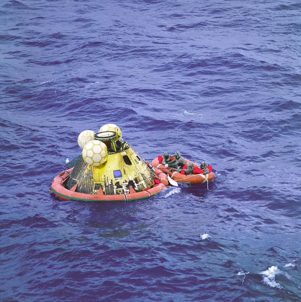 Apollo 11 capsule floating in ocean after splashdown