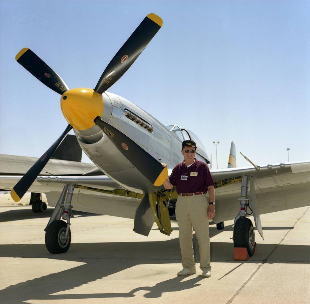 NACA pilot Bob Champine with P-51 #127