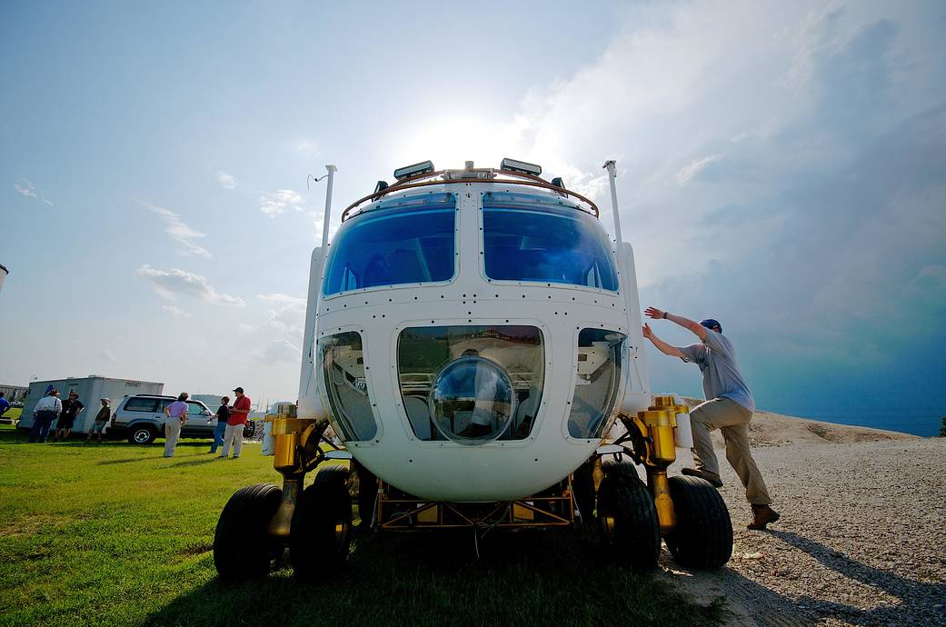 Rover vehicle for crew photographed from front during field testing