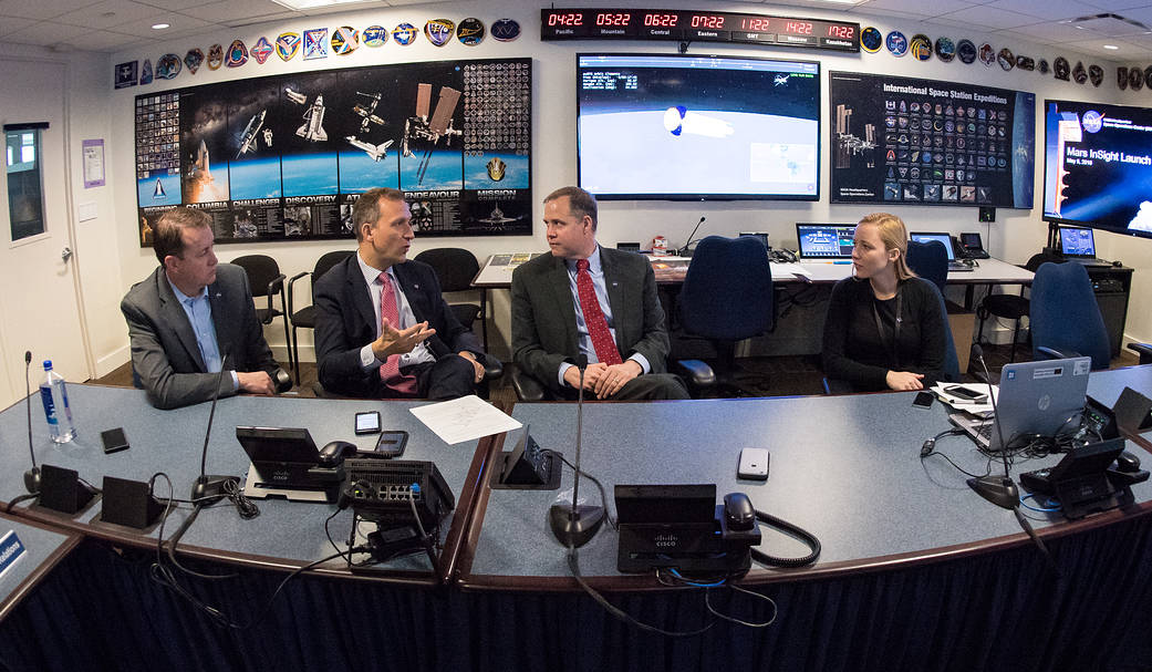 NASA officials in space operations center during Insight launch