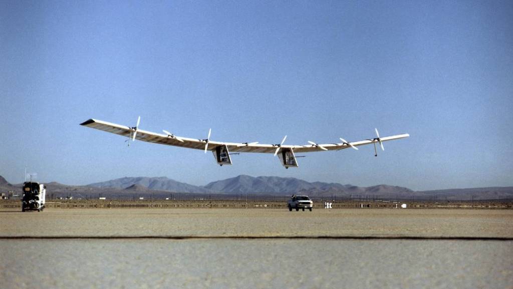 Pathfinder in Flight Over Lakebed