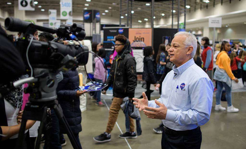 NASA Acting Chief Technologist Douglas Terrier is Interviewed the Media