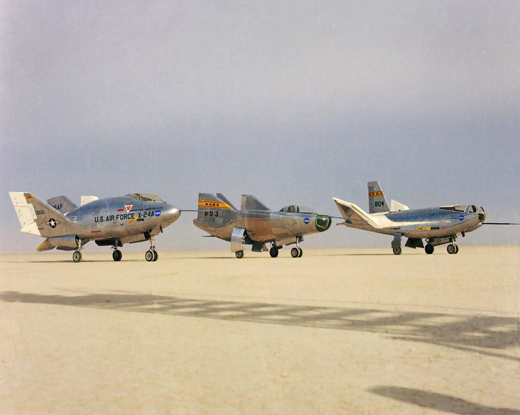 Three Lifting Bodies on Lakebed