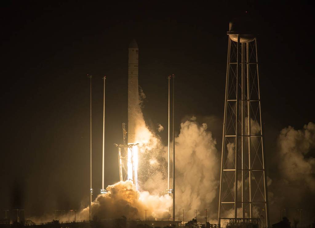 Liftoff of Antares Rocket and Cygnus Spacecraft on Space Station Resupply Mission