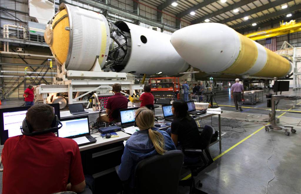 Delta IV Heavy Second Stage Mated for Parker Solar Probe