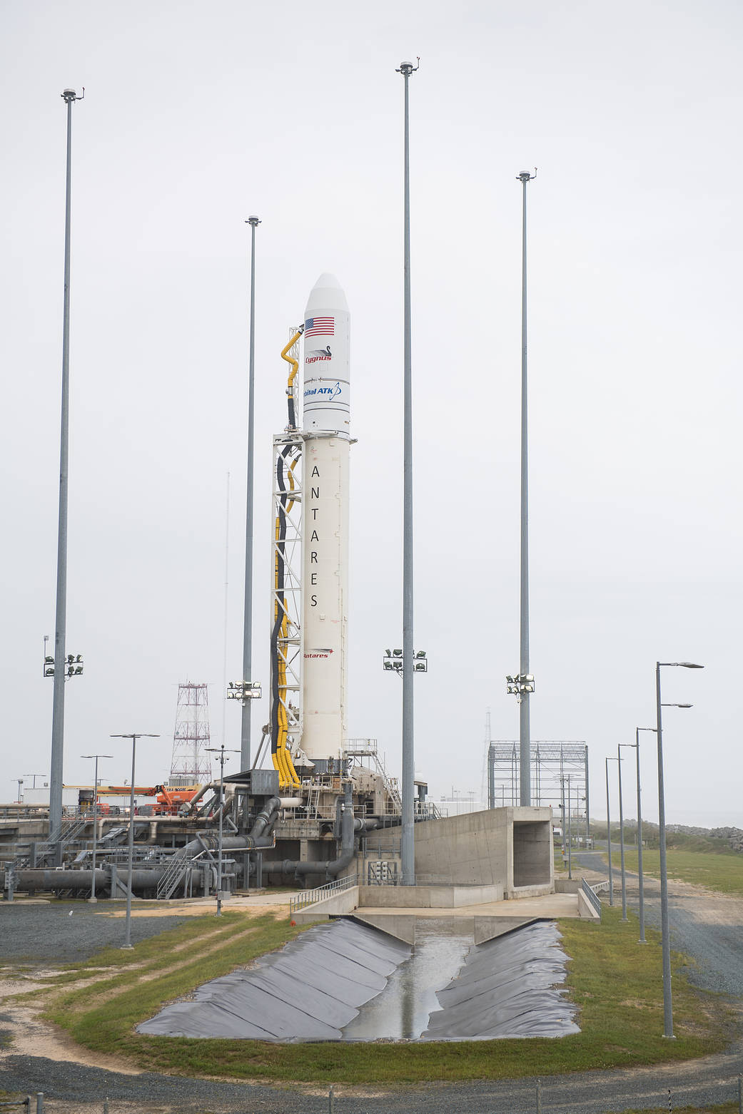 Orbital ATK Antares vertical at launchpad 