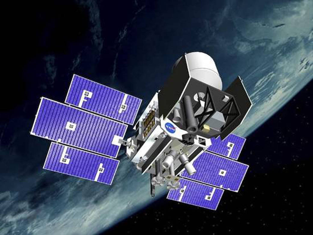 Artist's concept of the ICESat satellite in orbit around Earth.