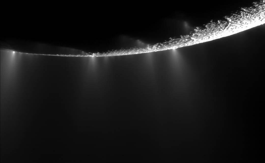 Jets visible above the arc of Enceladus