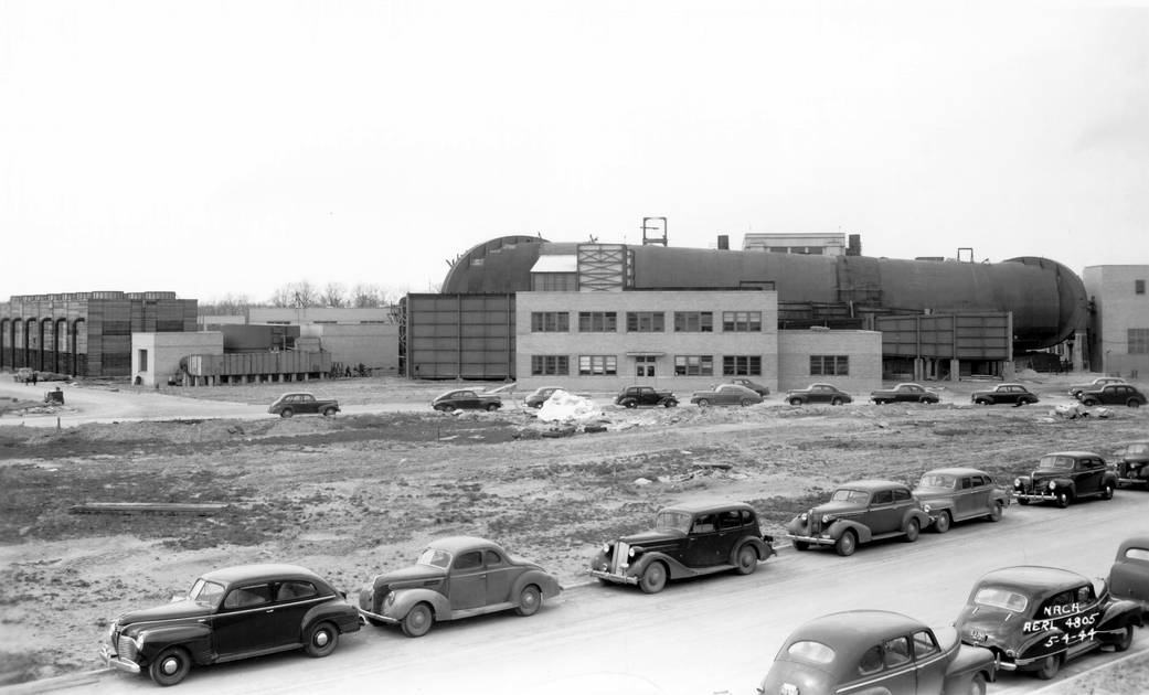 A view from 1944 of the NACA's Airplane Engine Research Laboratory (AERL) Icing Research Tunnel.